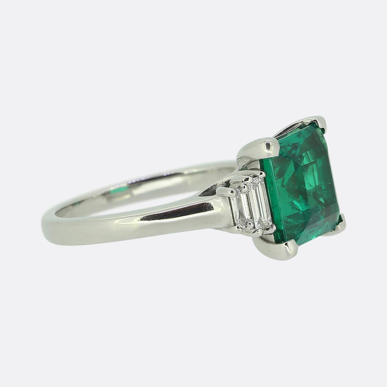 Baguette Cut Vintage 2.00 Carat Emerald and Diamond Ring