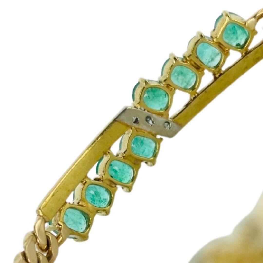 Vintage 2.00 Carat Emeralds and Diamonds Cuban Link Bracelet 14k Gold For Sale 5