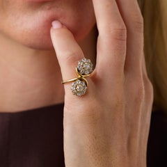 Vintage 2.00 carat old cut diamond 14k yellow gold bypass ring
