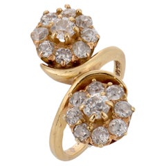 Vintage 2.00 carat old cut diamond 14k yellow gold bypass ring