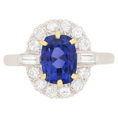 Vintage 2.00 Carat Sapphire and Diamond Engagement Ring, circa 1940s