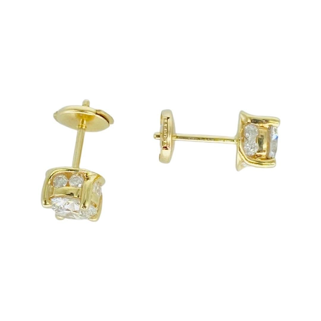 Women's or Men's Vintage 2.00 Carat Total Diamonds Designer Stud Earrings Patented Backing 14k For Sale