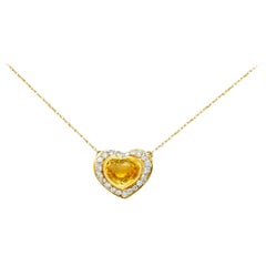 Vintage 2.00 Carat Yellow Sapphire Diamond 14 Karat Two-Tone Gold Heart Necklace