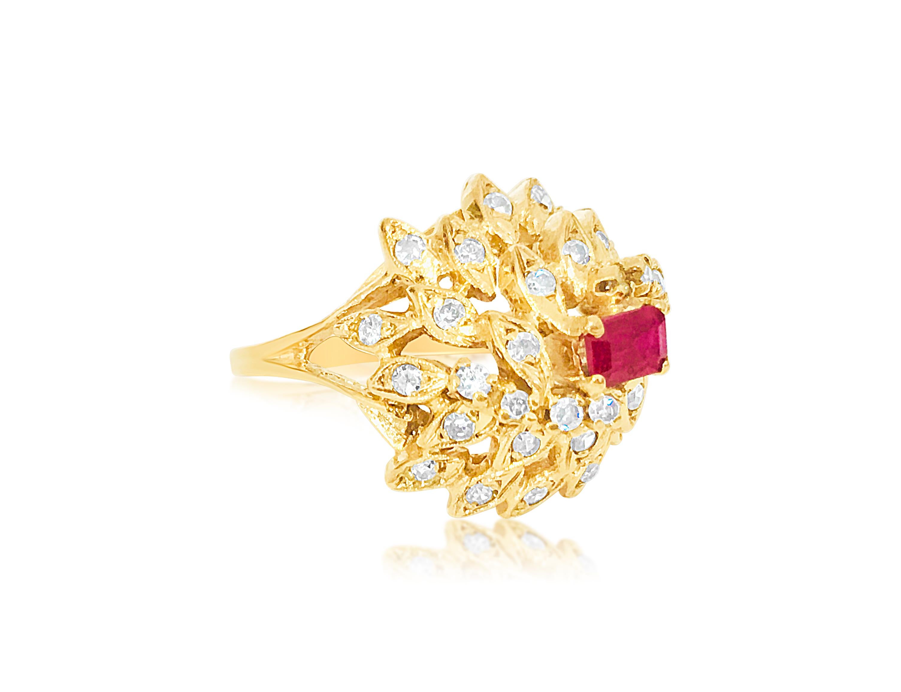 Edwardian Vintage 2.00 ct Diamond Ruby 18K Yellow Gold Ring For Sale