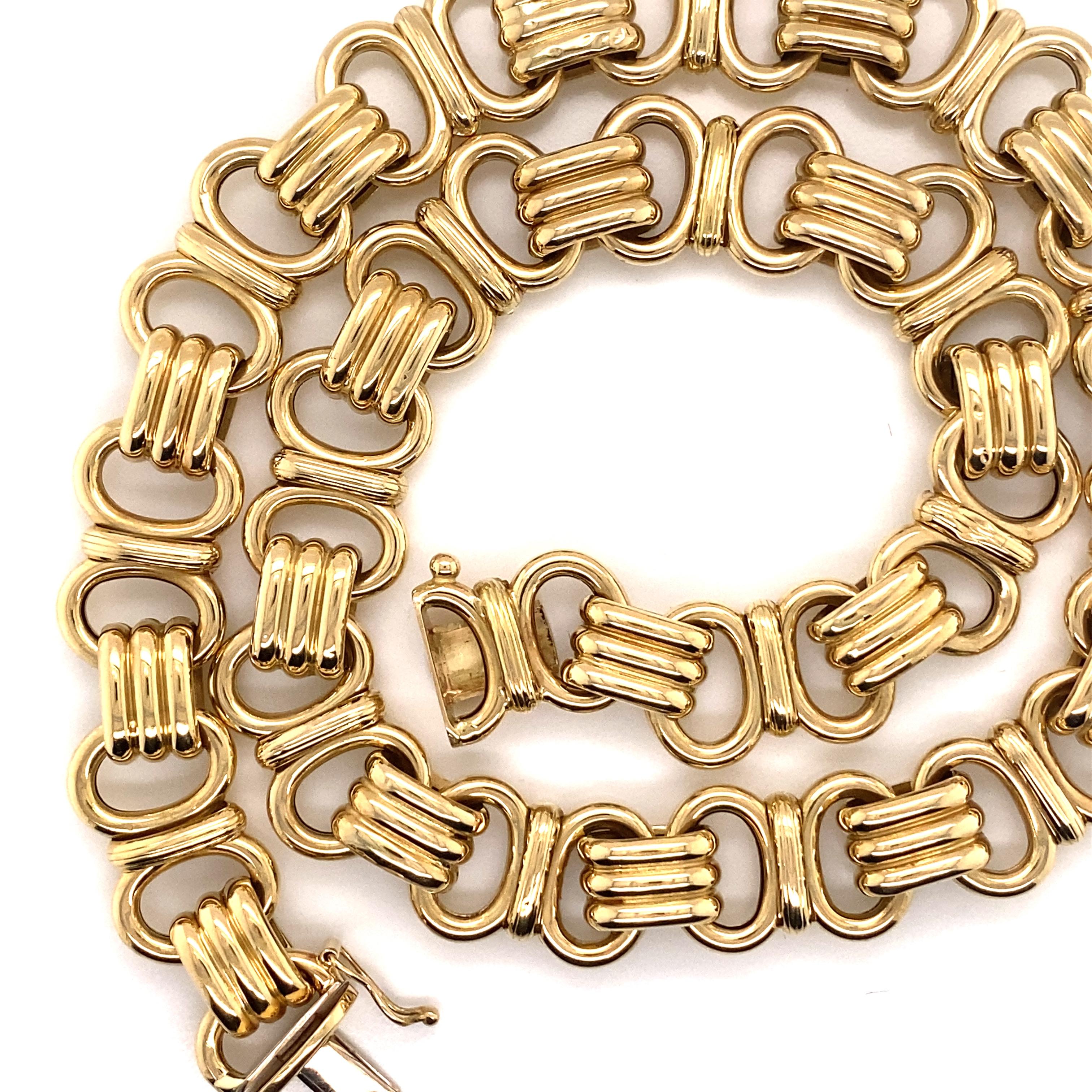 Modern Vintage 2000 14 Karat Yellow Gold Italian Fancy Link Necklace