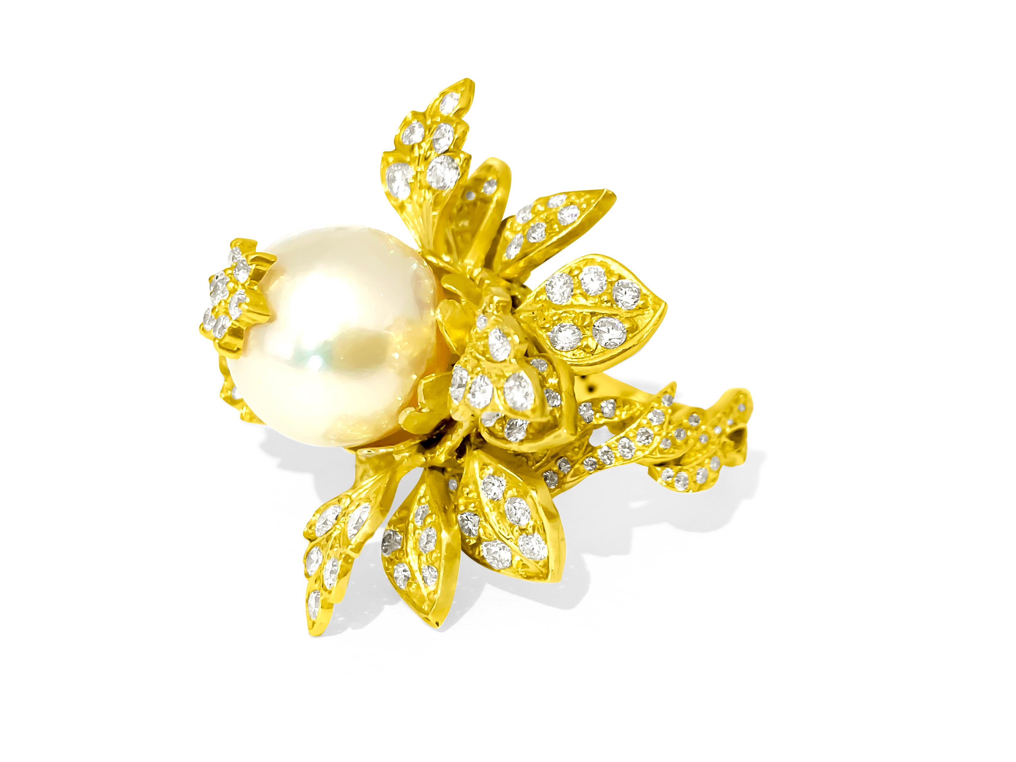 Art Nouveau Vintage 20.00 Carat Pearl and Diamond Ring in 18 Karat Yellow Gold For Sale