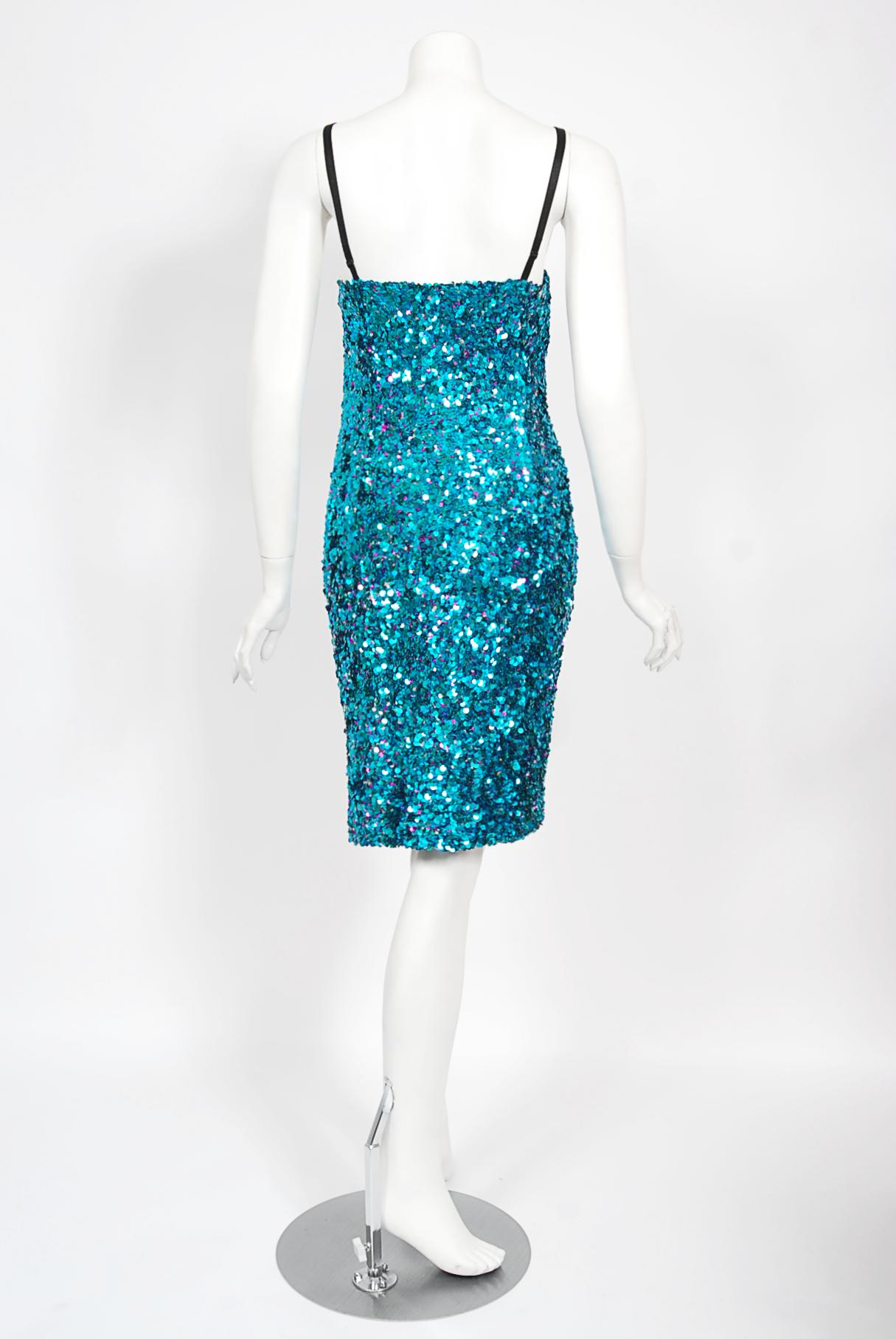 Vintage 2000 Dolce & Gabbana 'Legally Blonde' Blue Sequin Bodycon Bra Mini Dress 5