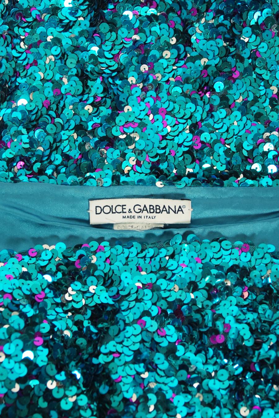 Vintage 2000 Dolce & Gabbana 'Legally Blonde' Blue Sequin Bodycon Bra Mini Dress 8