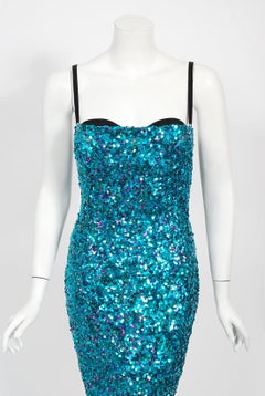 Vintage 2000 Dolce & Gabbana 'Legally Blonde' Blue Sequin Bodycon Bra Mini Dress