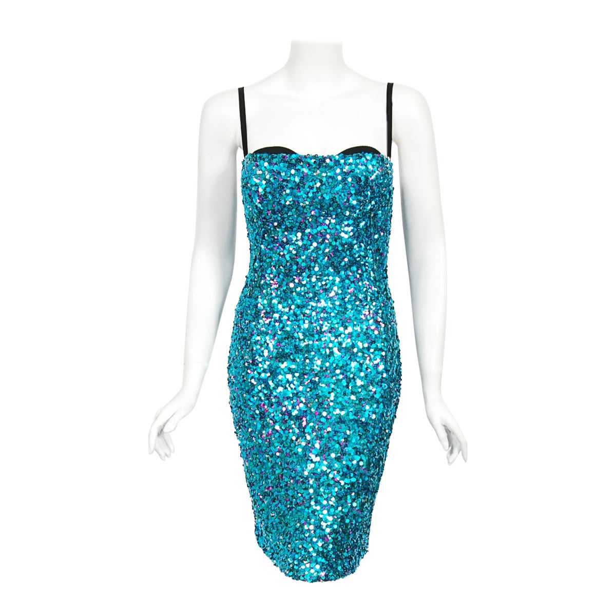 Vintage 2000 Dolce & Gabbana 'Legally Blonde' Blue Sequin Bodycon Bra Mini Dress