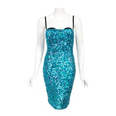 Vintage 2000 Dolce & Gabbana 'Legally Blonde' Blue Sequin Bodycon Bra Mini Dress