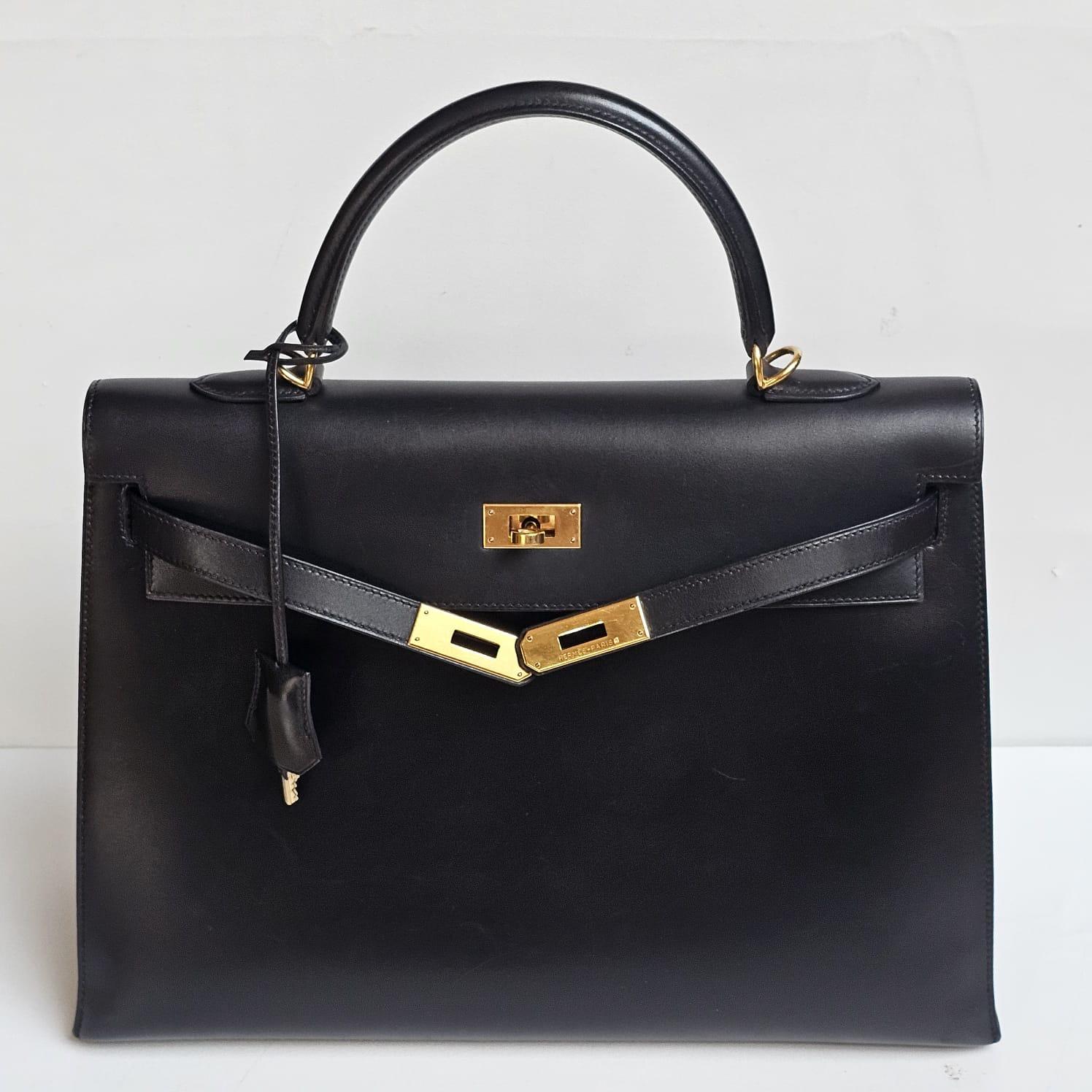 Vintage 2000 Hermes Black Box Leather Kelly 35 Bag 6