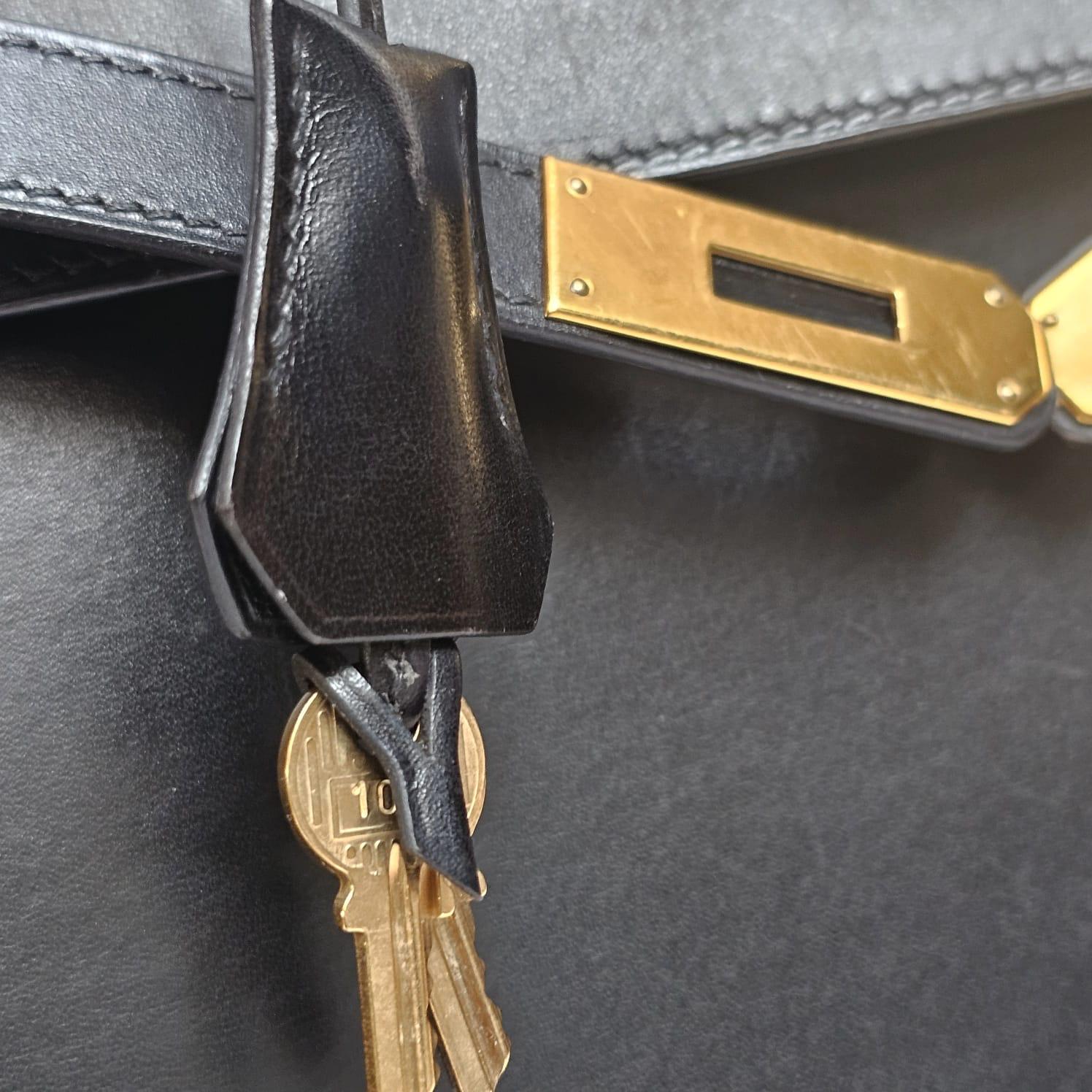 Vintage 2000 Hermes Black Box Leather Kelly 35 Bag 8