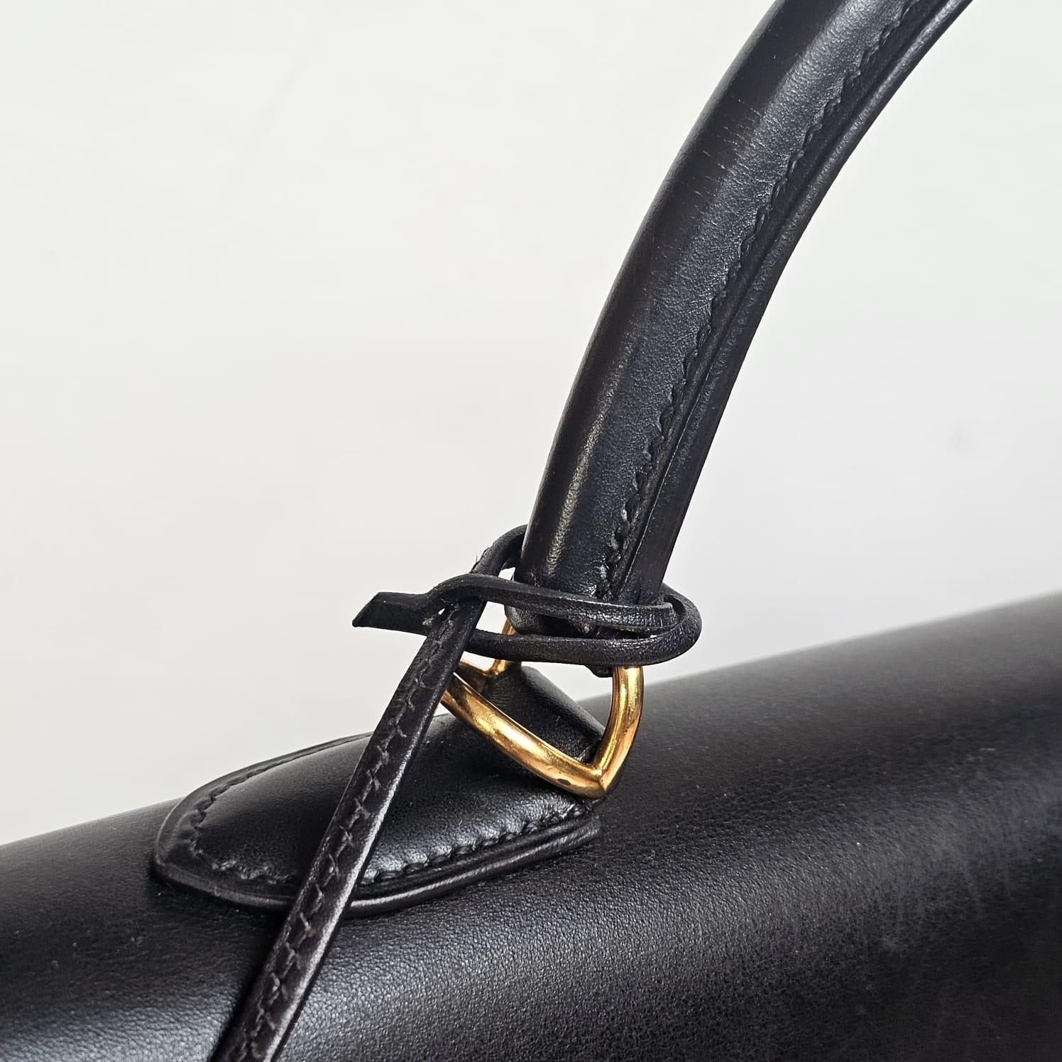 Vintage 2000 Hermes Black Box Leather Kelly 35 Bag 9