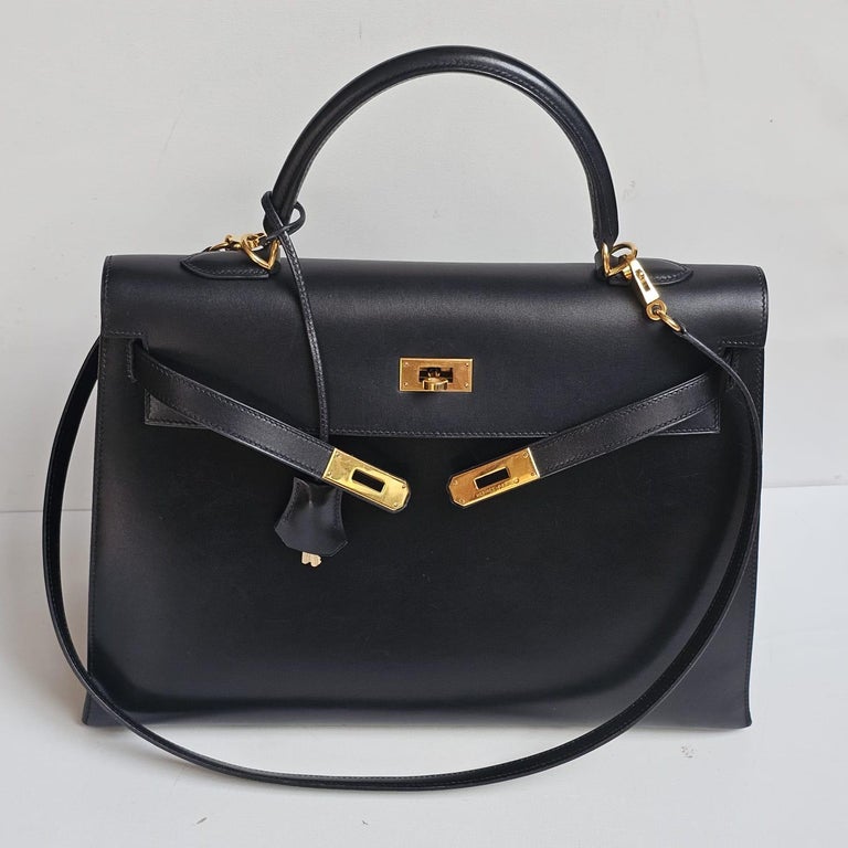 Vintage 2000 Hermes Black Box Leather Kelly 35 Bag For Sale at 1stDibs
