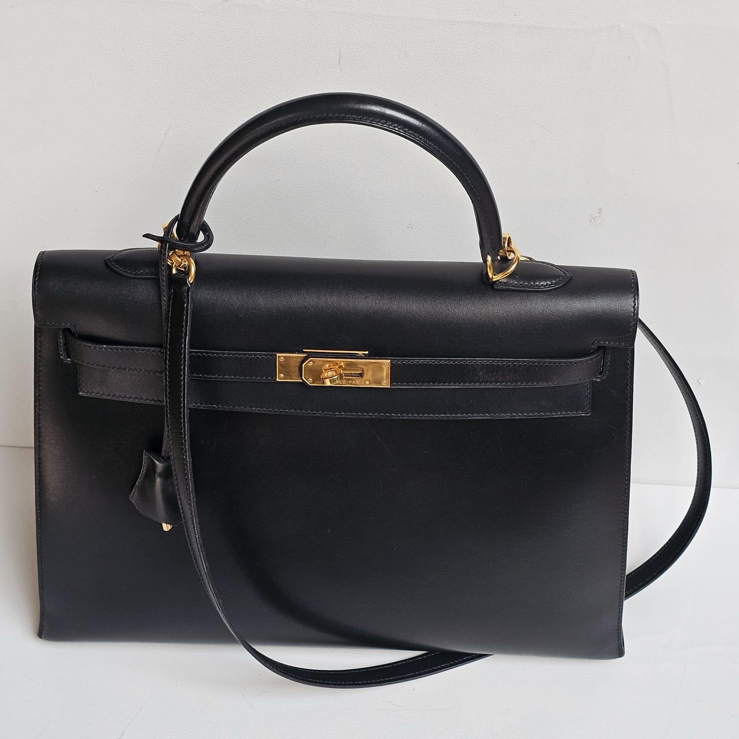 Vintage 2000 Hermes Black Box Leather Kelly 35 Bag 12