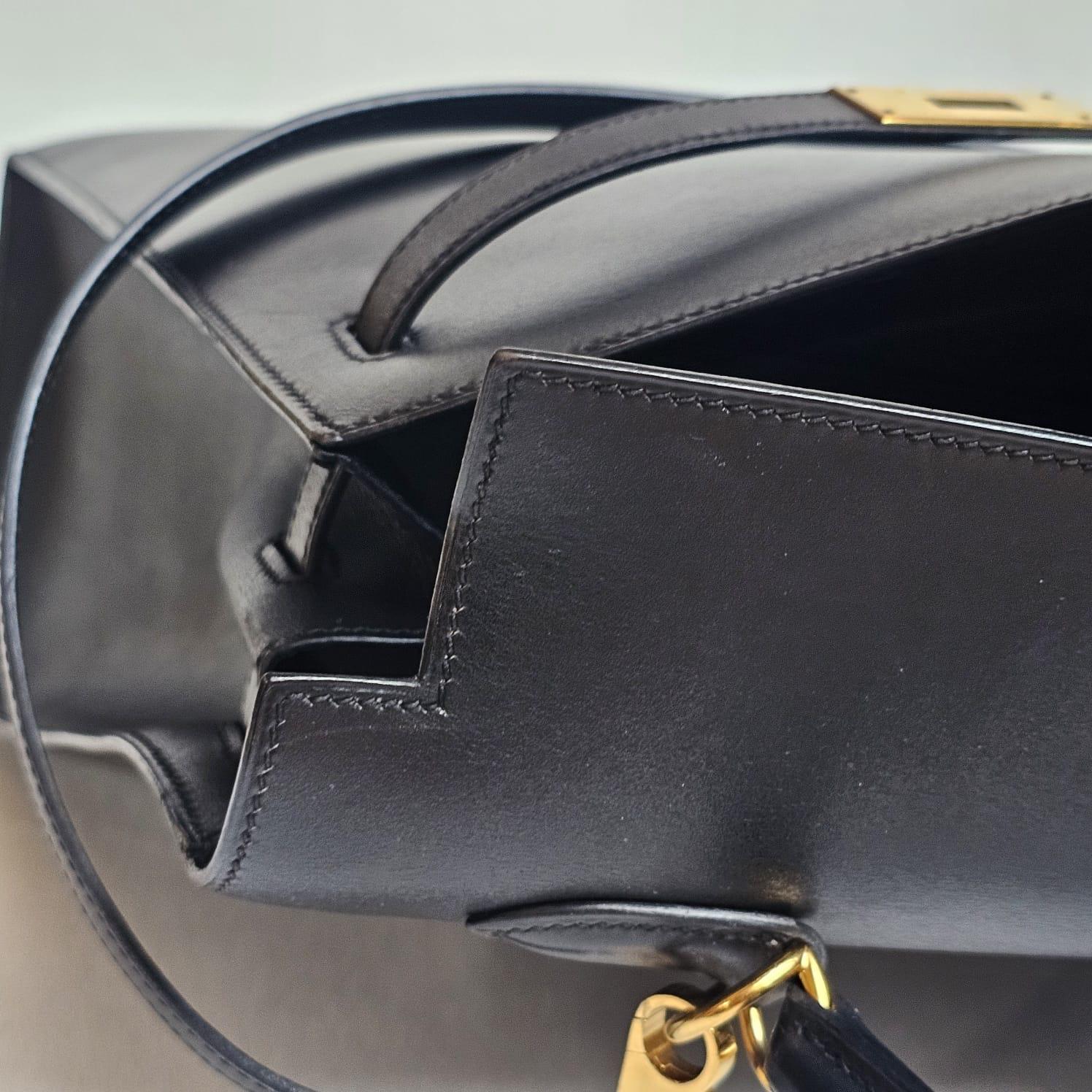 Vintage 2000 Hermes Black Box Leather Kelly 35 Bag 13