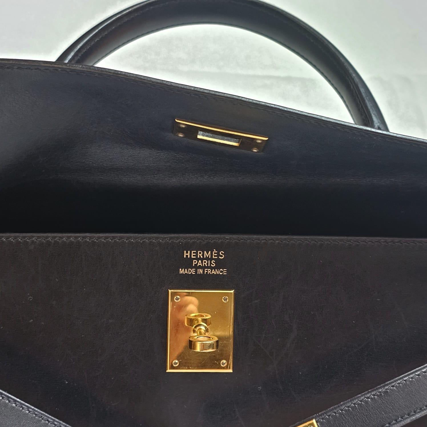 Vintage 2000 Hermes Black Box Leather Kelly 35 Bag 14