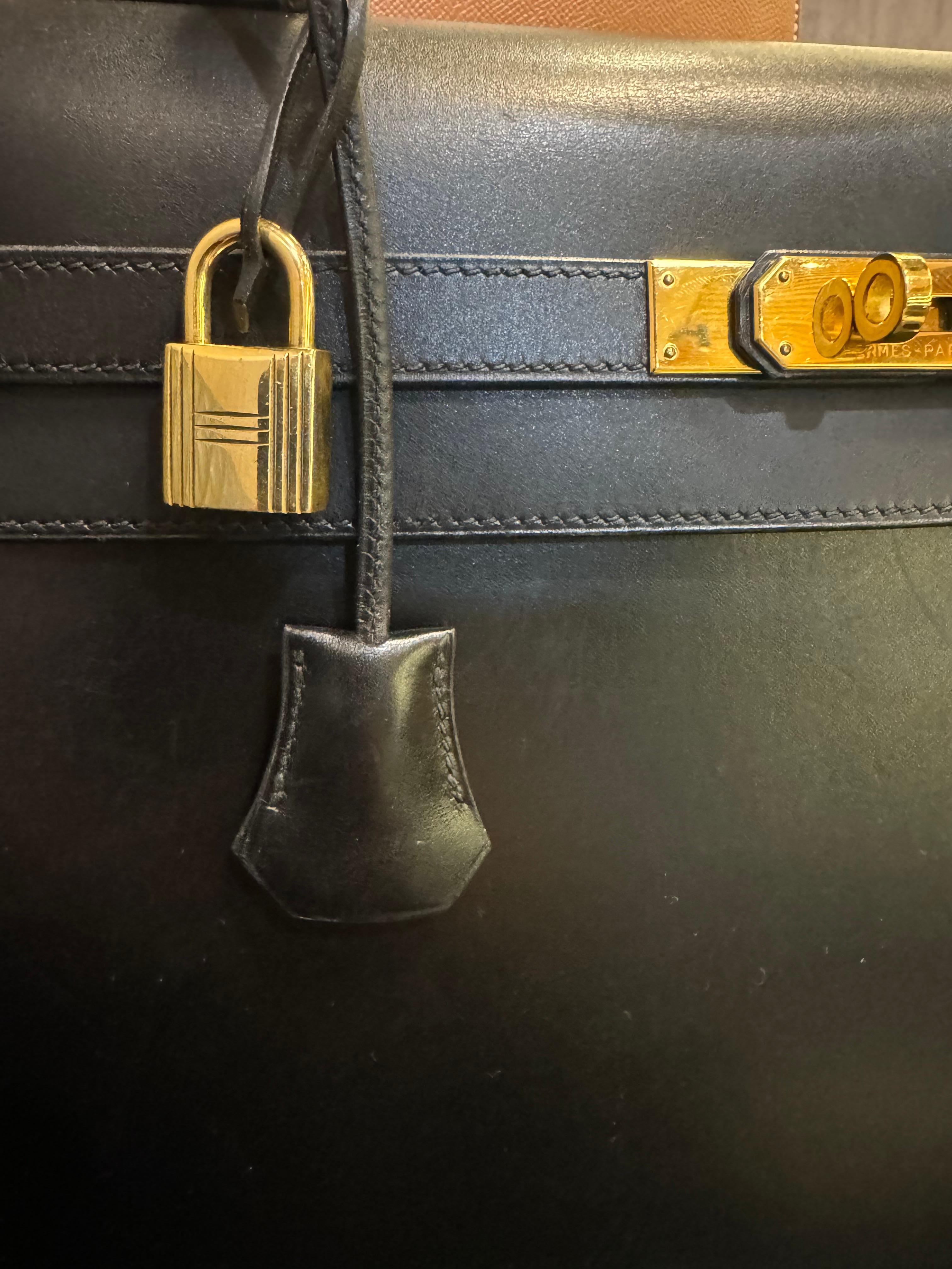 Vintage 2000 Hermes Black Box Leather Kelly 35 Bag 15