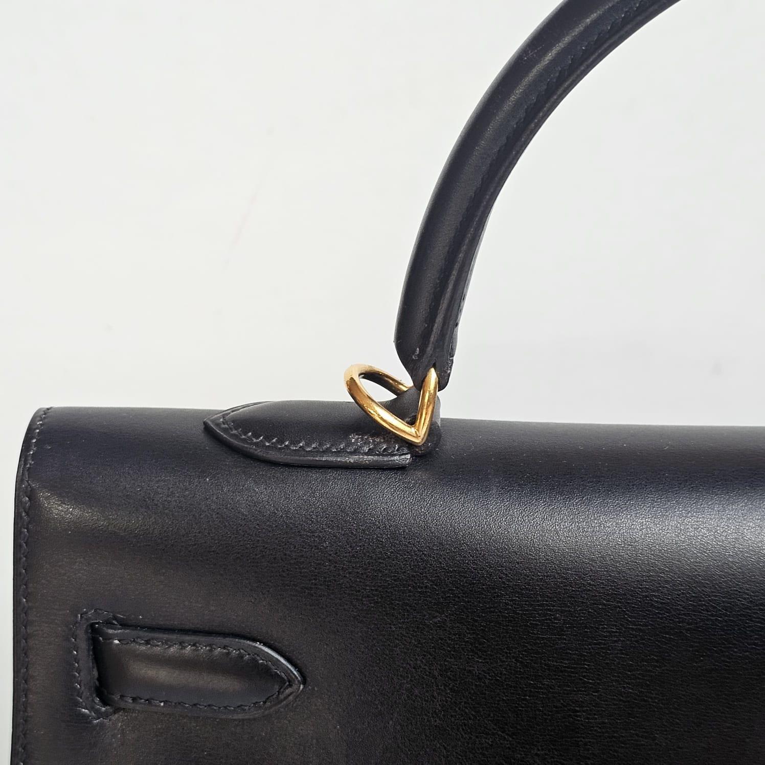 Vintage 2000 Hermes Black Box Leather Kelly 35 Bag 1