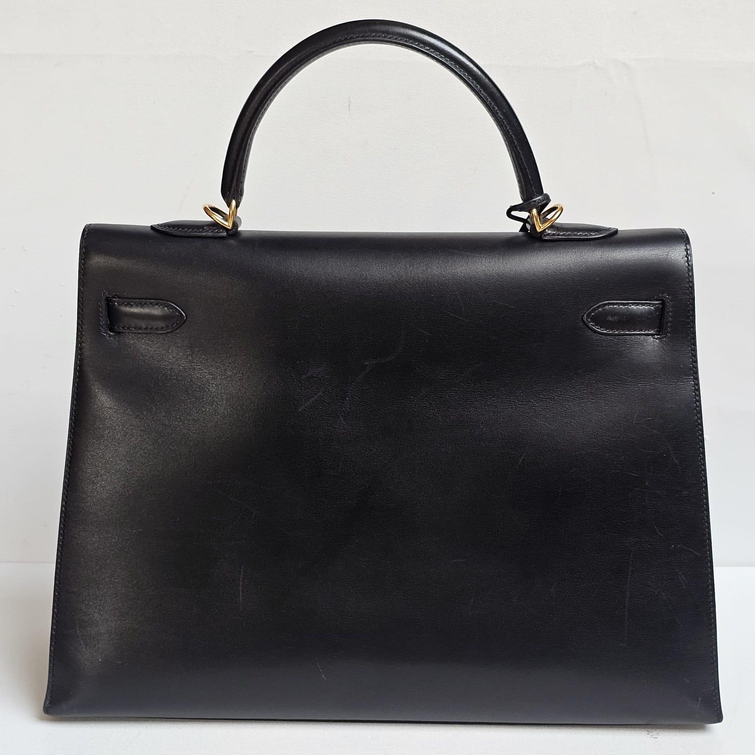 Vintage 2000 Hermes Black Box Leather Kelly 35 Bag 2