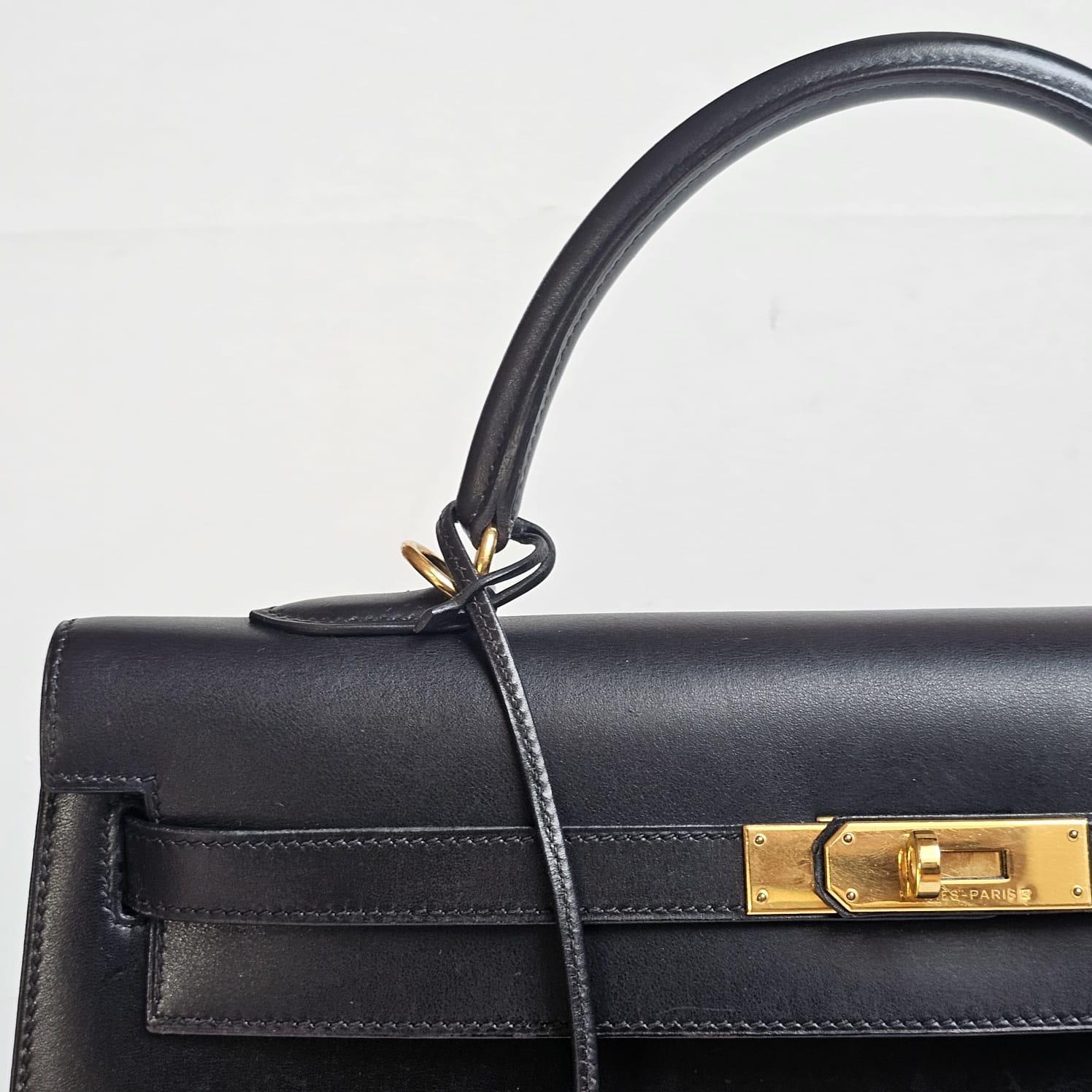 Vintage 2000 Hermes Black Box Leather Kelly 35 Bag 5