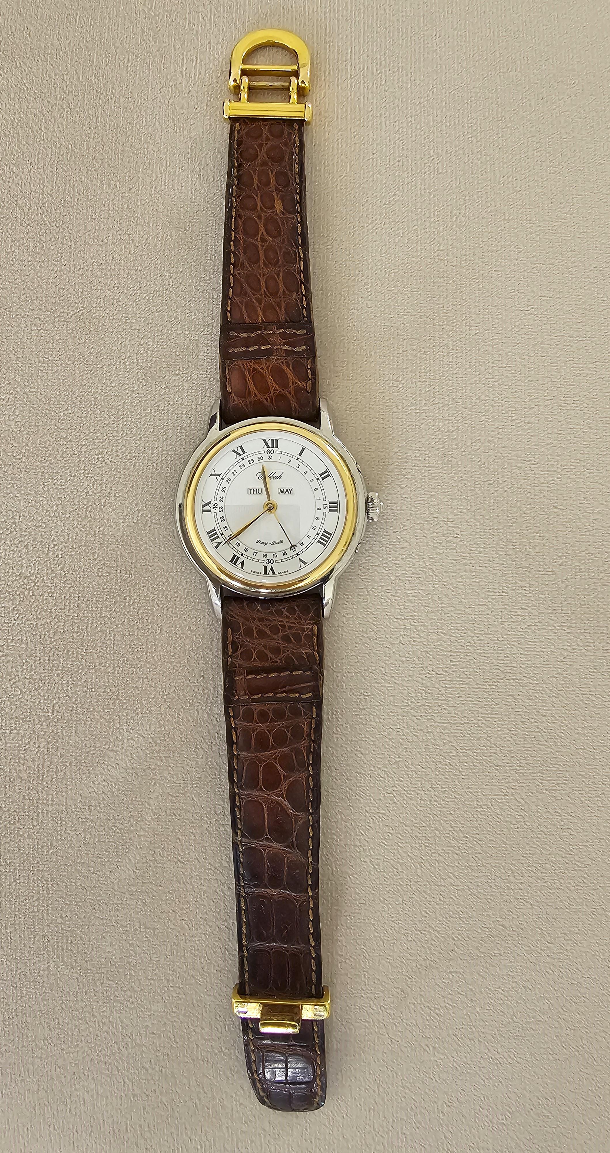 Ein seltenes Sammlerstück mit raffiniertem Styling - ideal für Sammler von Schweizer Boutique-Uhren oder von Vintage-Luxus. Die elegante Armbanduhr der Schweizer Marke Tabbah ist mit einem analogen Quarzwerk ausgestattet und gehört zur Modellreihe