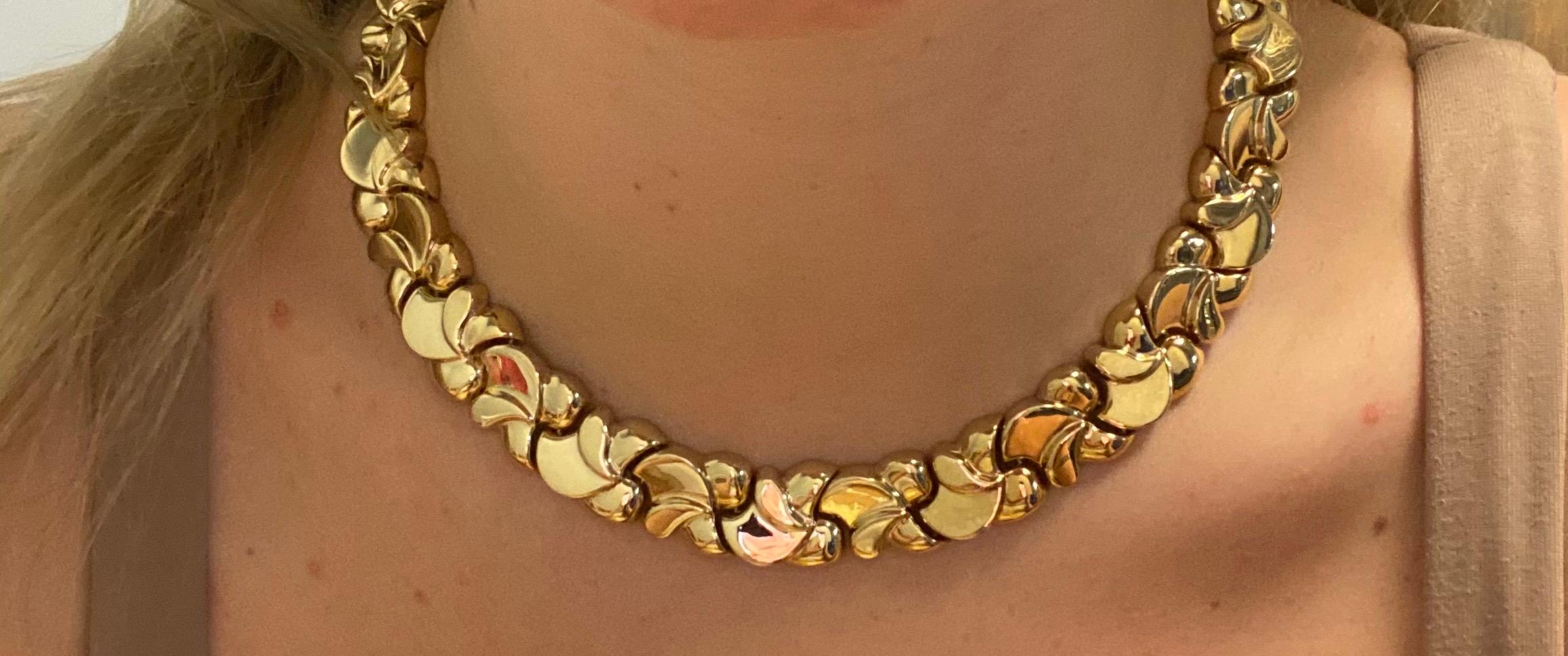 Vintage 2000's 14K Yellow Gold Italian Made Choker Necklace and Bracelet Set - The necklace is 16 inches long and the bracelet is 7.25 inches long. The width of the links is .50 inches. The both feature a hidden plunger clasp with saftey latches.