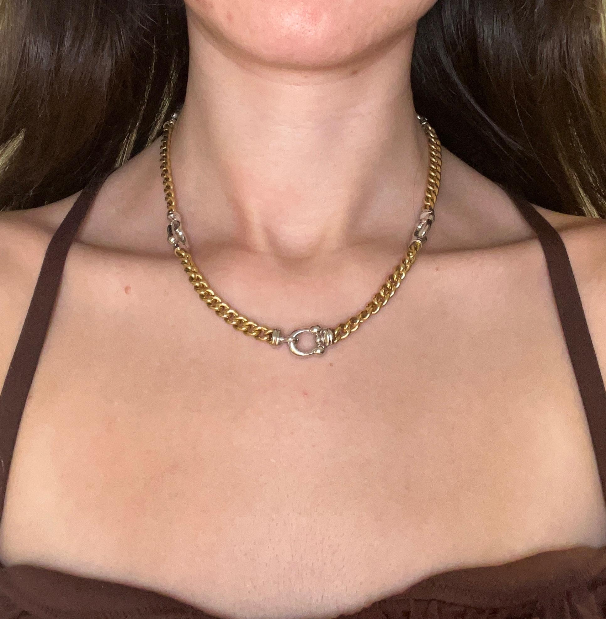 Modern Vintage 2000s 18 Karat Two-Tone Gold Cable and Horseshoe Link Necklace For Sale