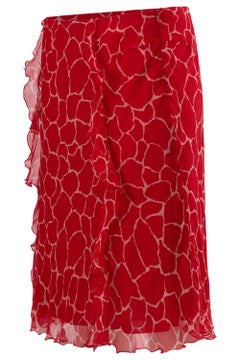 Vintage 2000's Blumarine Red Silk Print Skirt