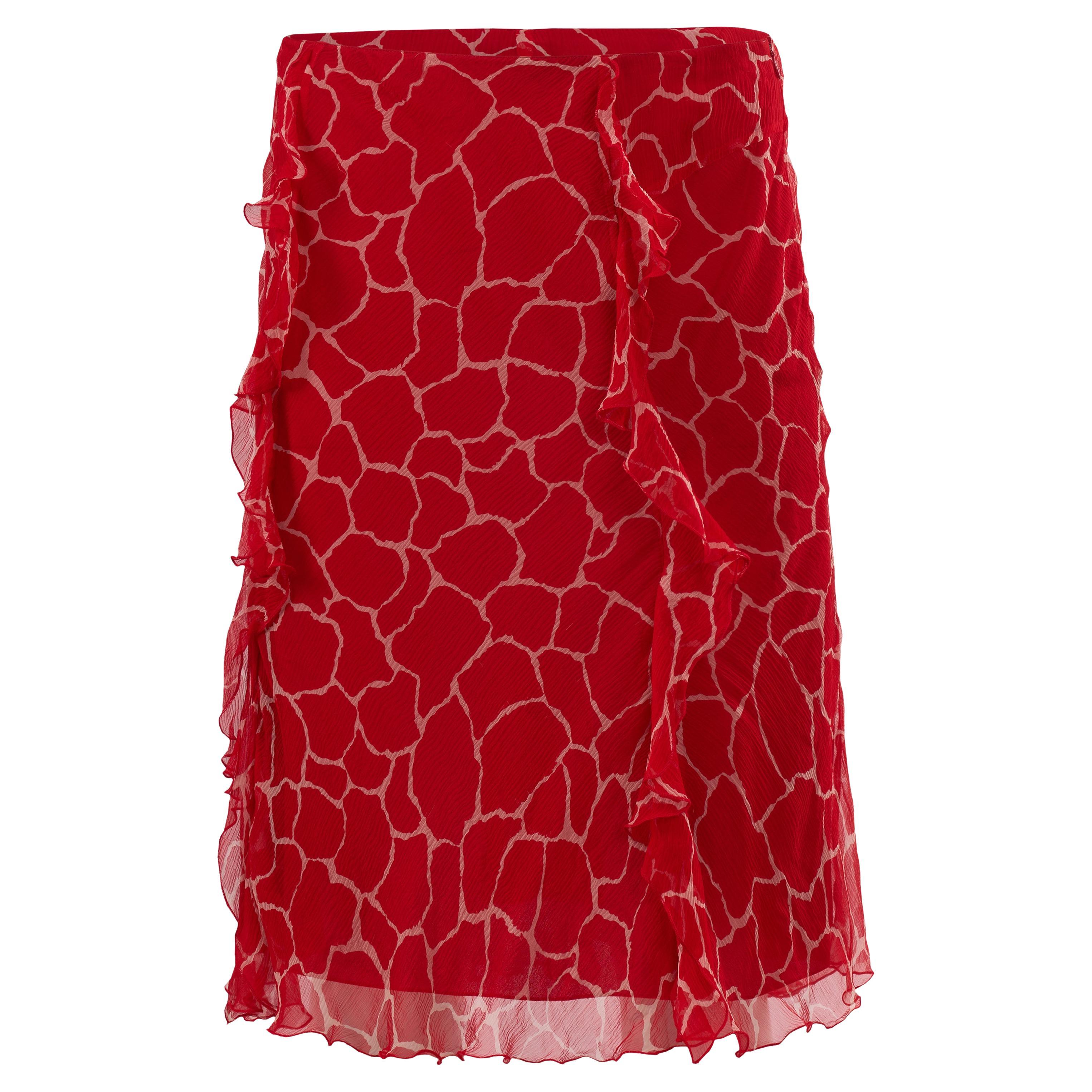 Vintage 2000's Blumarine Rouge Jupe en soie imprimée