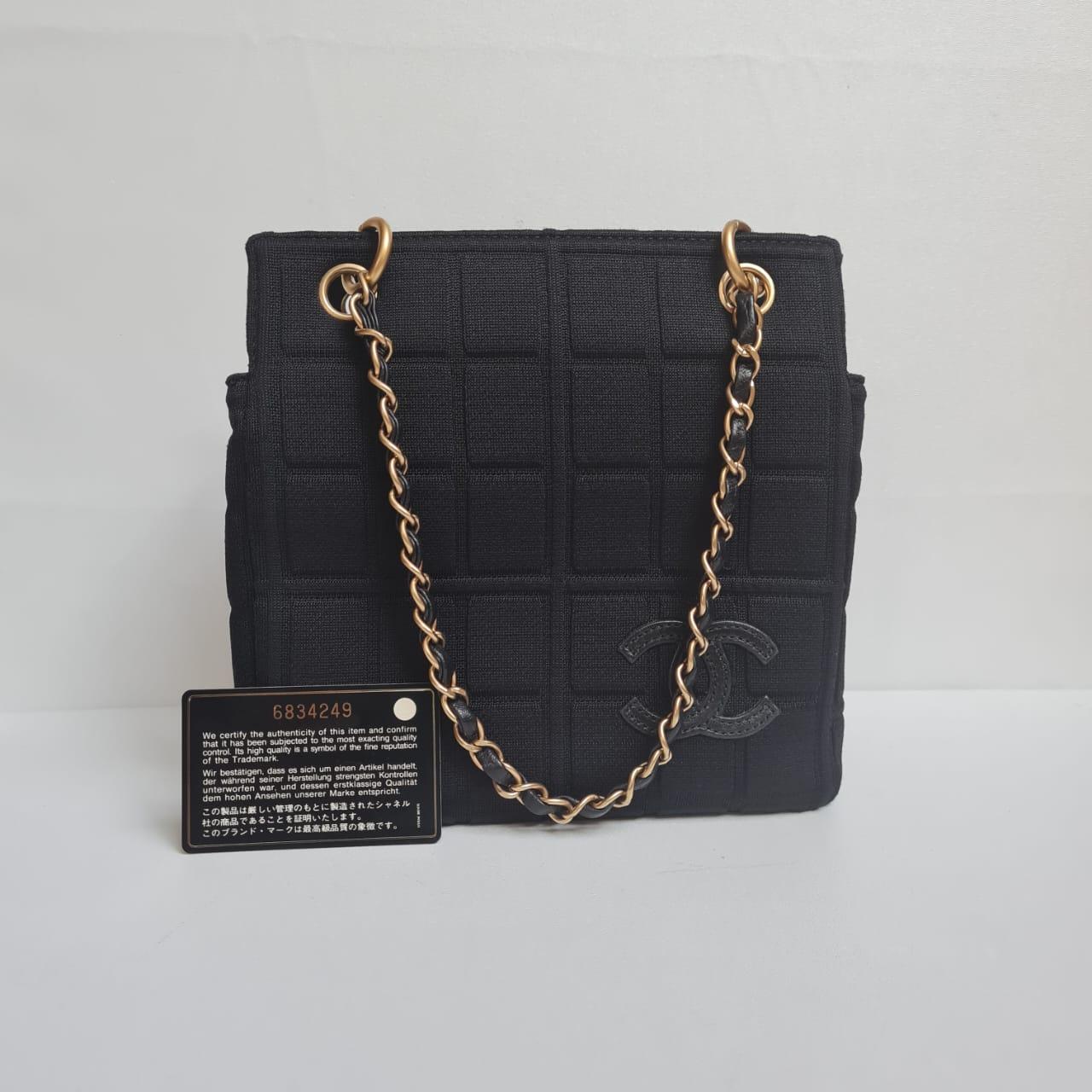 Vintage 2000s Chanel Black Jersey Chocolate Bar Tote Bag 7