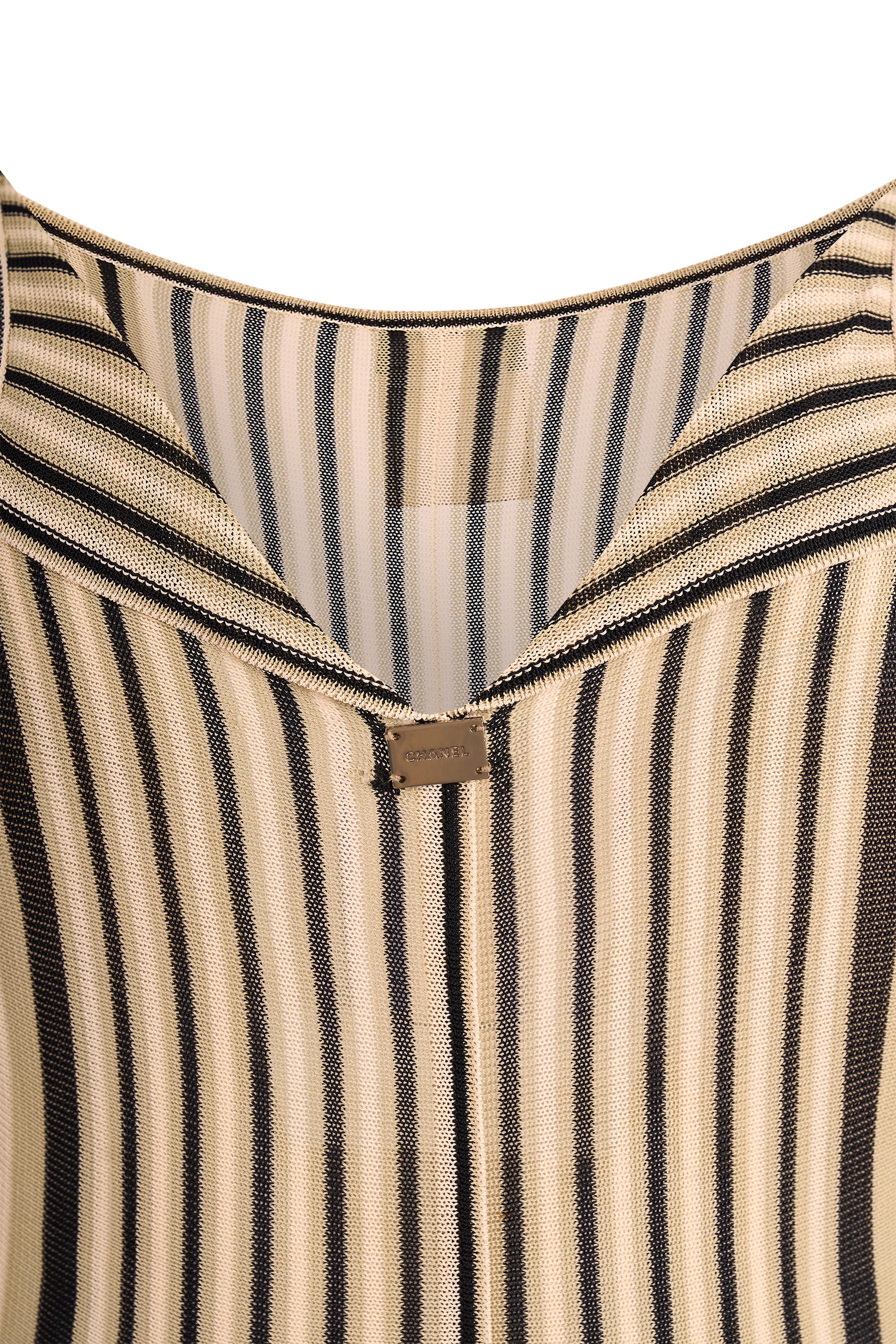 Beige Canotta a righe Chanel vintage degli anni 2000 in vendita