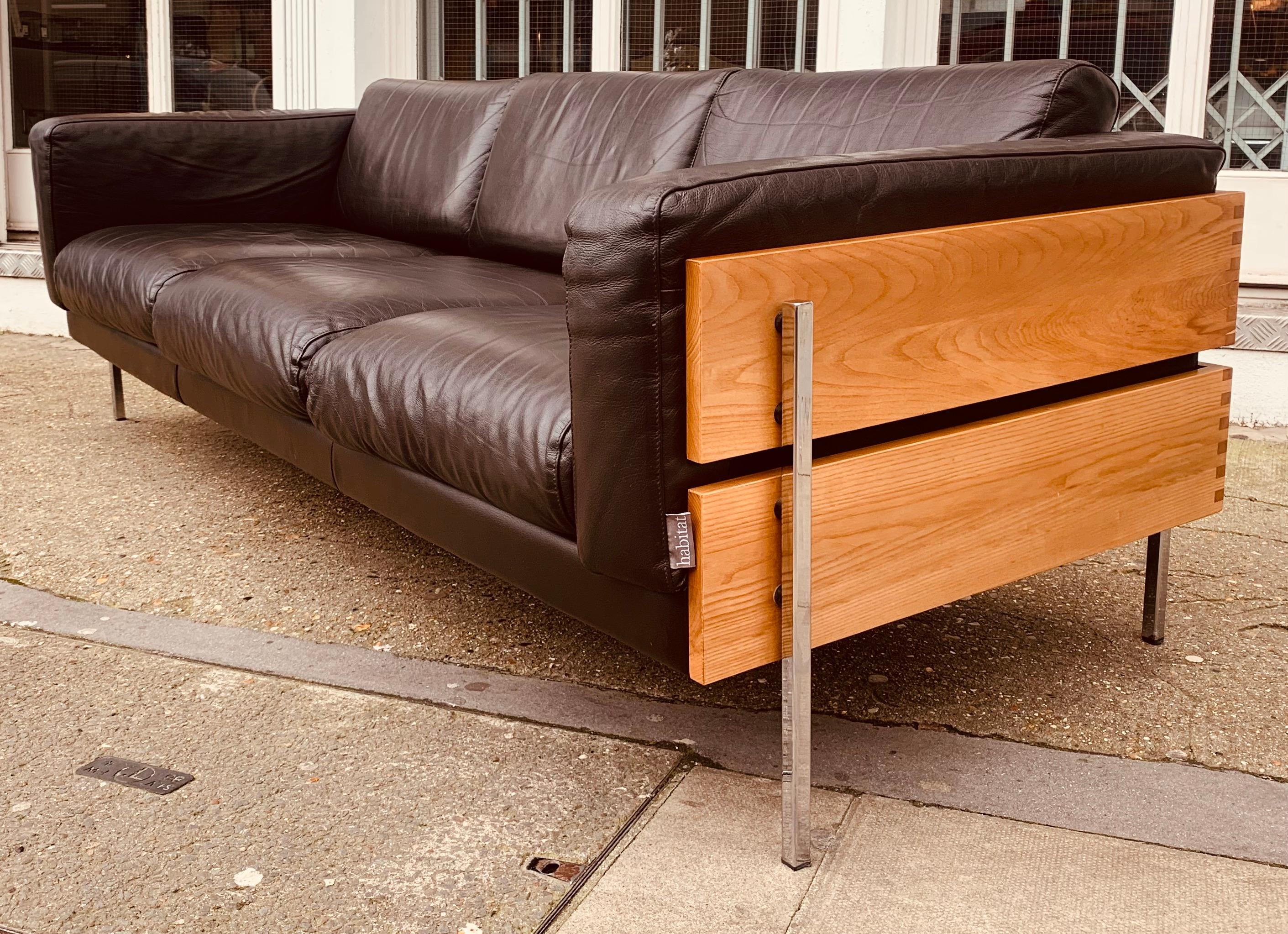 British Vintage 2000s Dark Brown Leather 3-Seater Robin Day for Hille Habitat Sofa