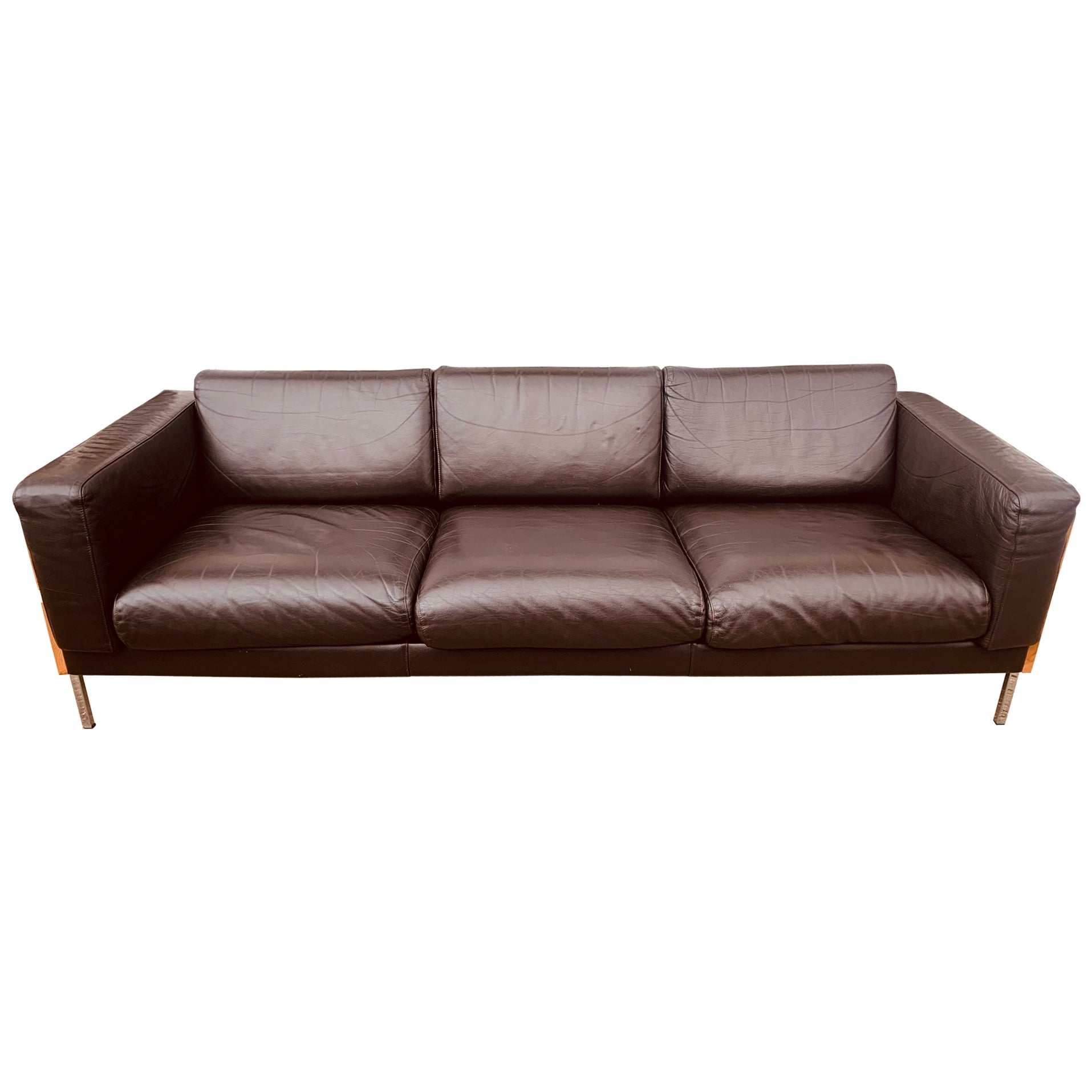 Canapé 3 places en cuir marron foncé vintage Robin Day pour Hille Habitat, années 2000