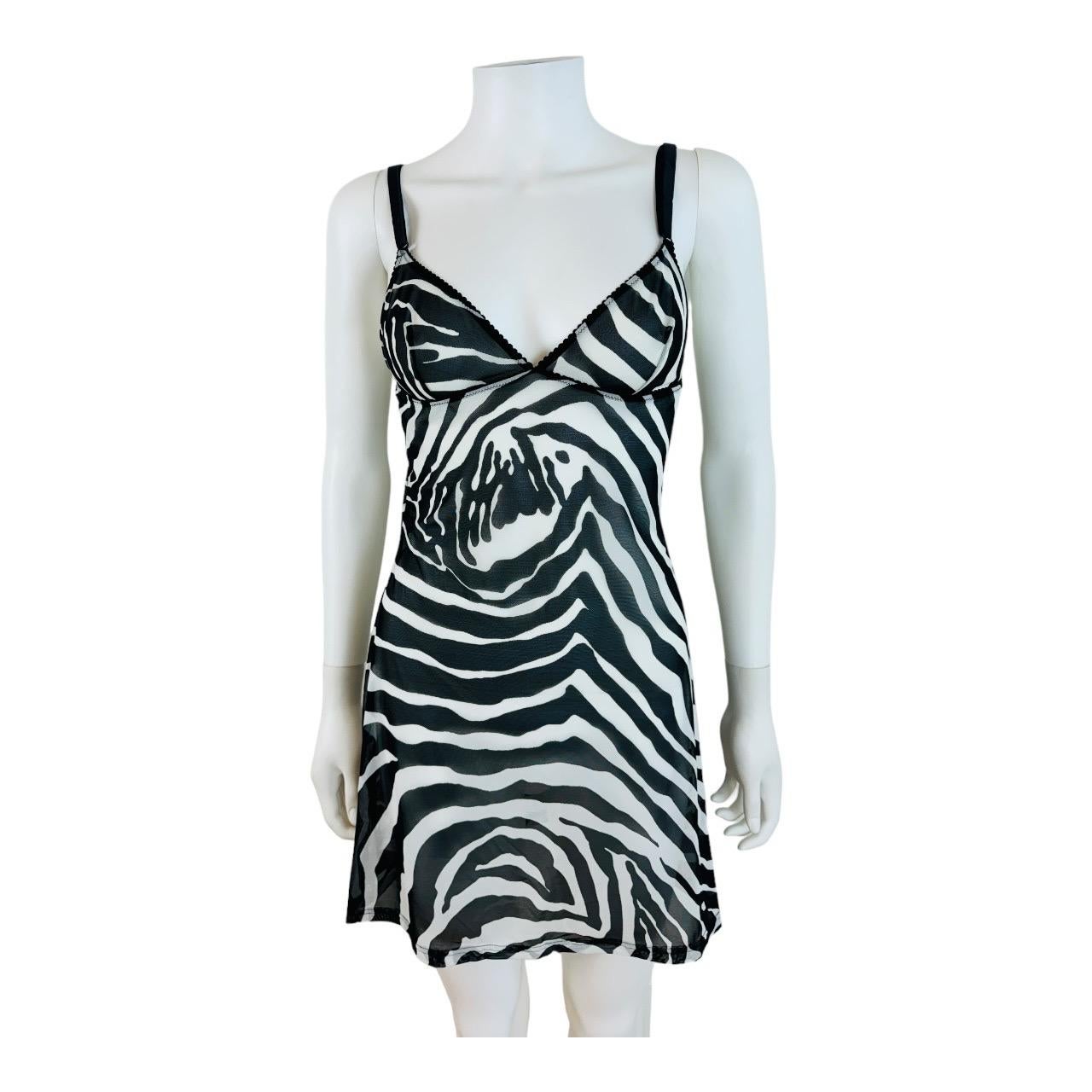 Gray Vintage 2000s Dolce & Gabbana Intimo Slip Dress Zebra Animal Print Mini