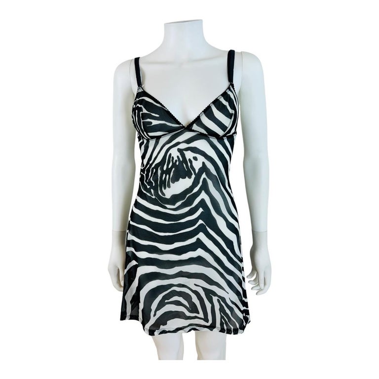 Vintage 2000s Dolce and Gabbana Intimo Slip Dress Zebra Animal Print Mini  at 1stDibs