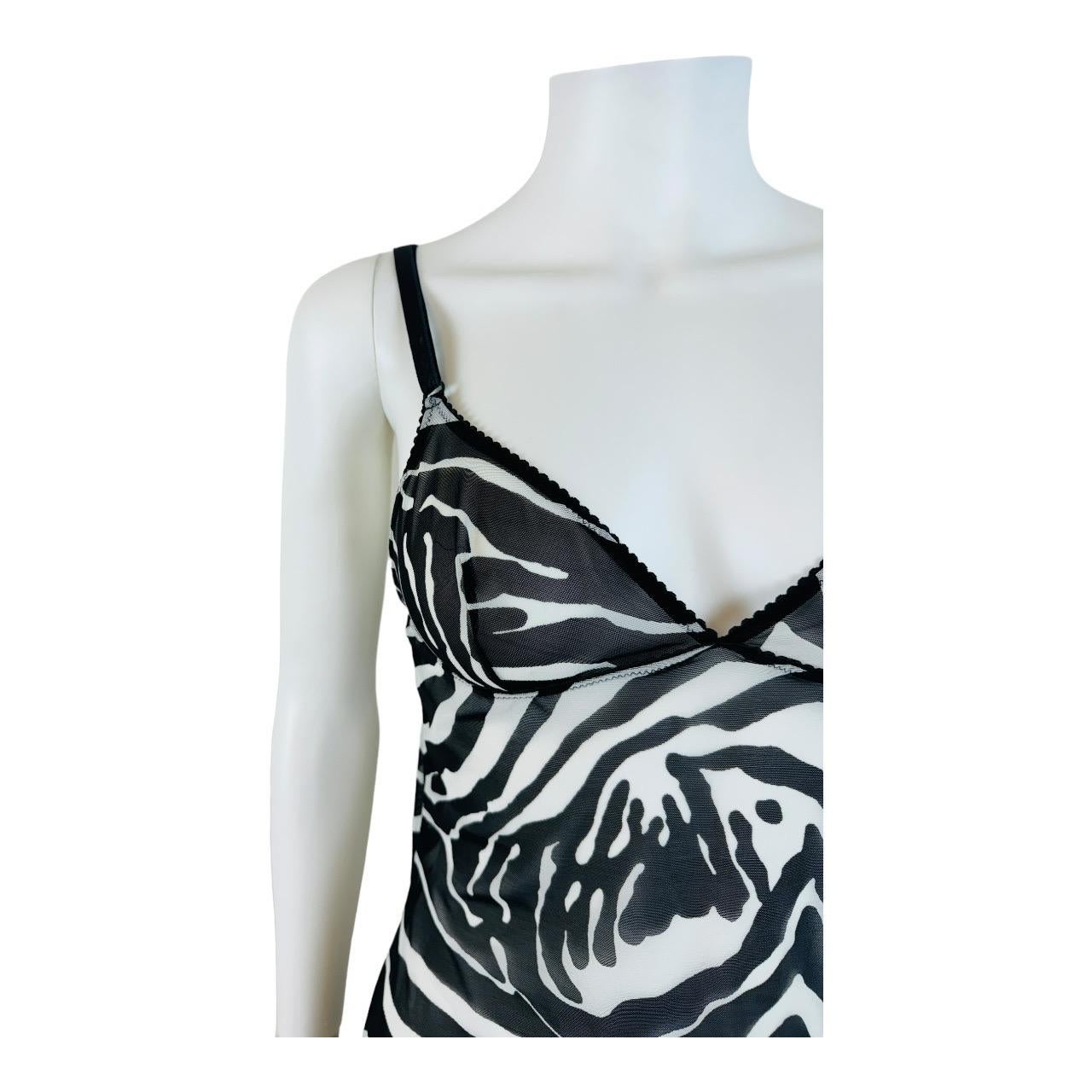 Vintage 2000s Dolce & Gabbana Intimo Slip Dress Zebra Animal Print Mini In Excellent Condition In Denver, CO