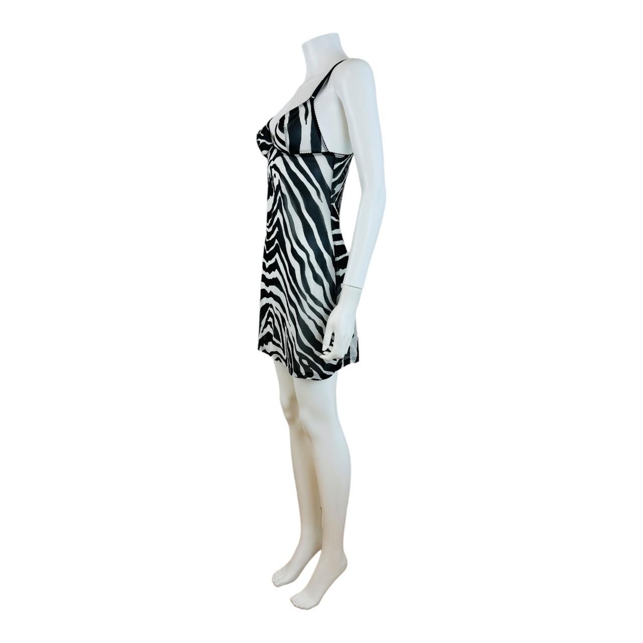 Women's Vintage 2000s Dolce & Gabbana Intimo Slip Dress Zebra Animal Print Mini