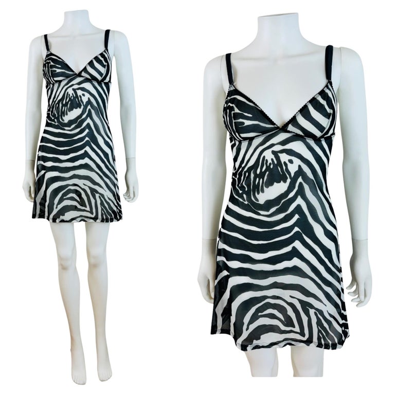 Vintage 2000s Dolce and Gabbana Intimo Slip Dress Zebra Animal Print Mini  at 1stDibs