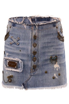 Vintage 2000's Dolce&Gabbana Studded Denim Mini Skirt