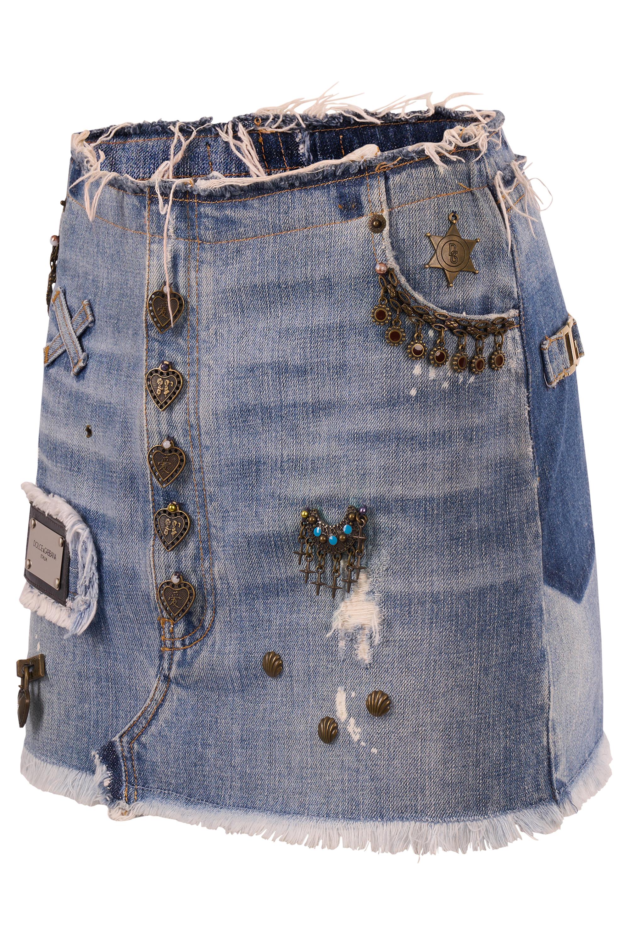 Minifalda vaquera con tachuelas Dolce & Gabbana vintage años 2000 Gris en venta