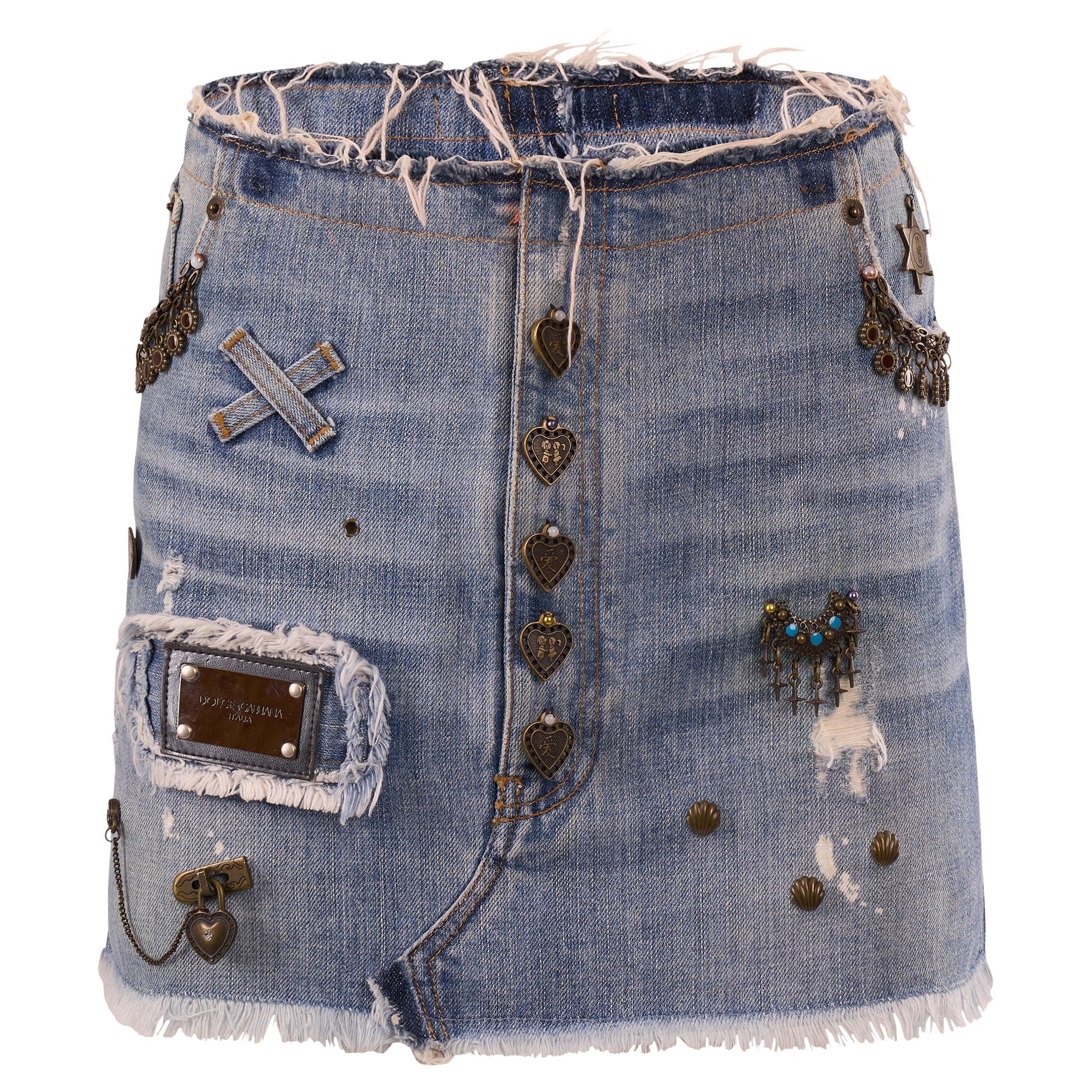 Vintage 2000's Dolce&Gabbana Nieten-Denim-Mini-Rock