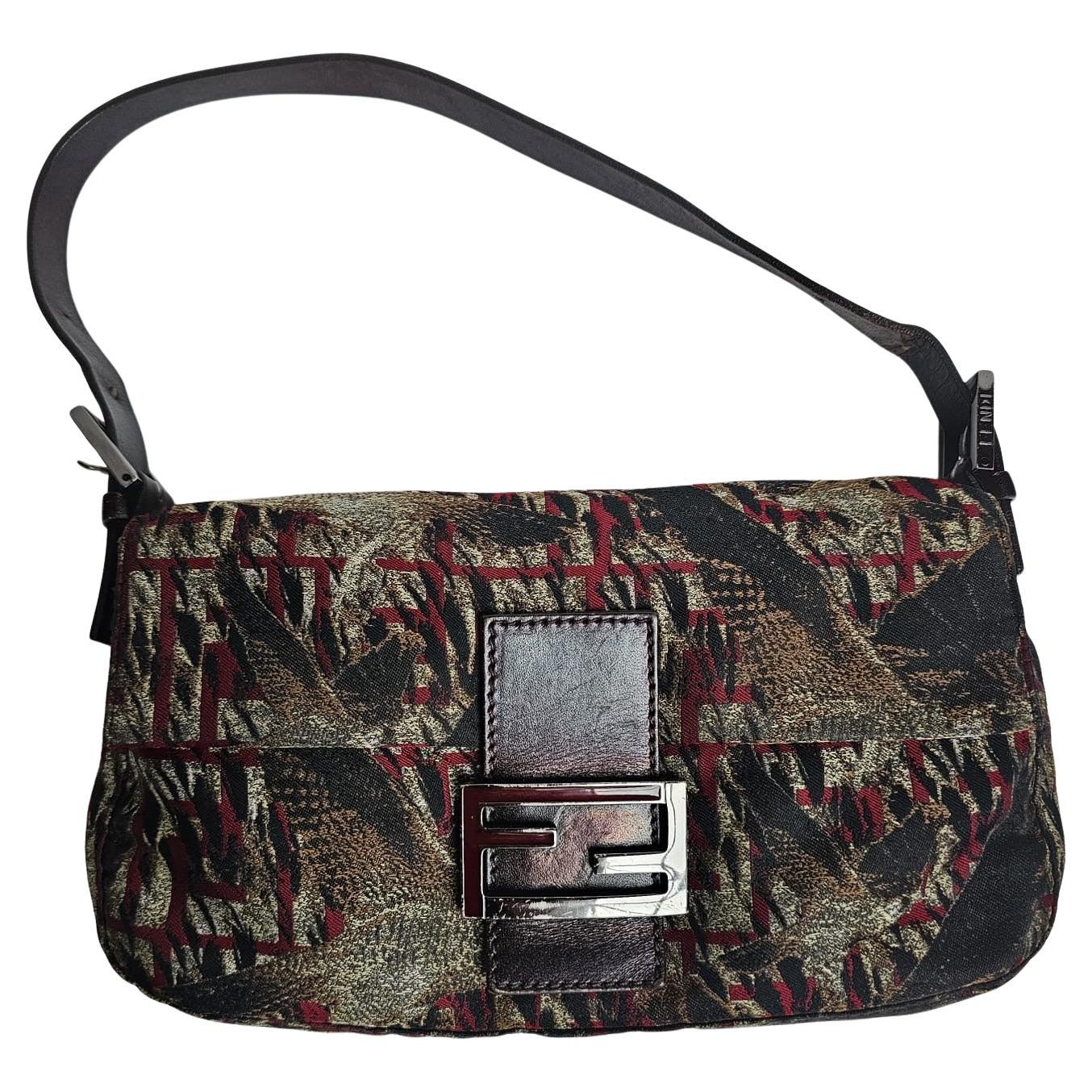 Vintage 2000s Fendi Bird Printed Canvas Baguette Bag Bag Baggage en vente