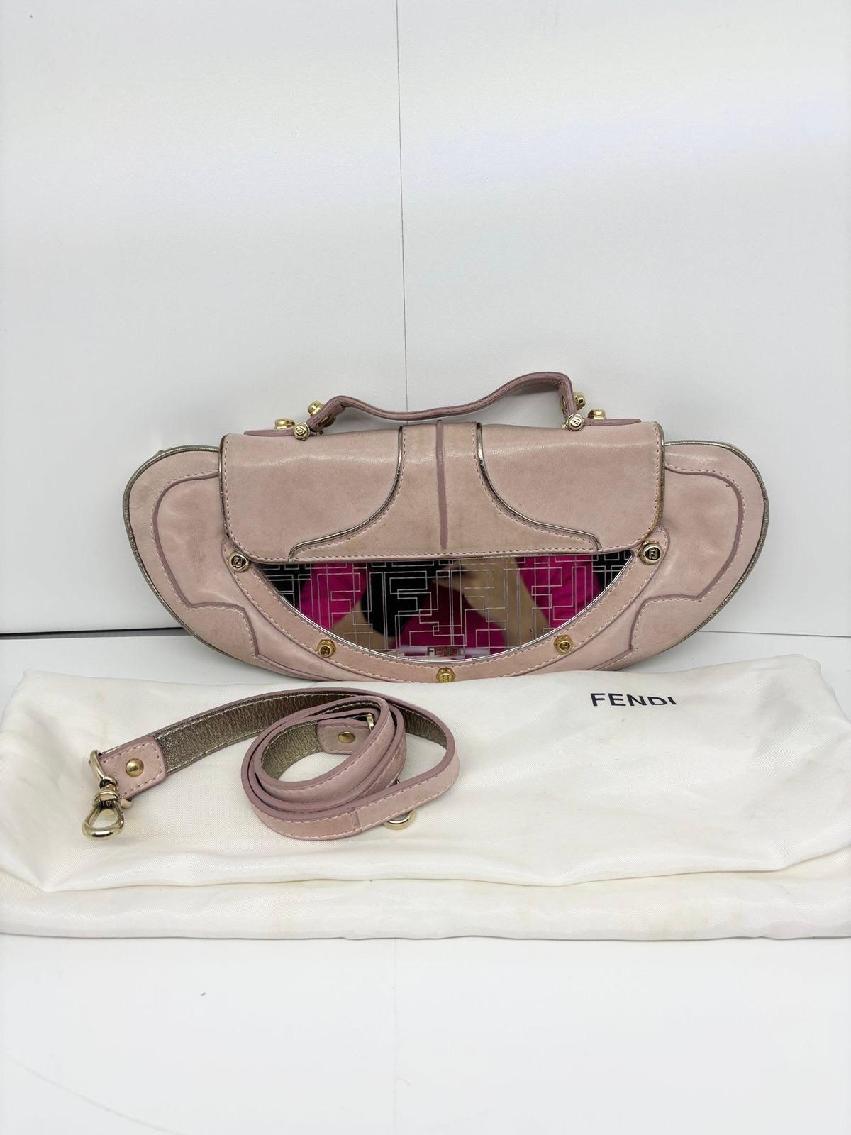 Brown Vintage 2000s Fendi Dusty Pink Mini Vanity Mirror Shoulder Bag For Sale