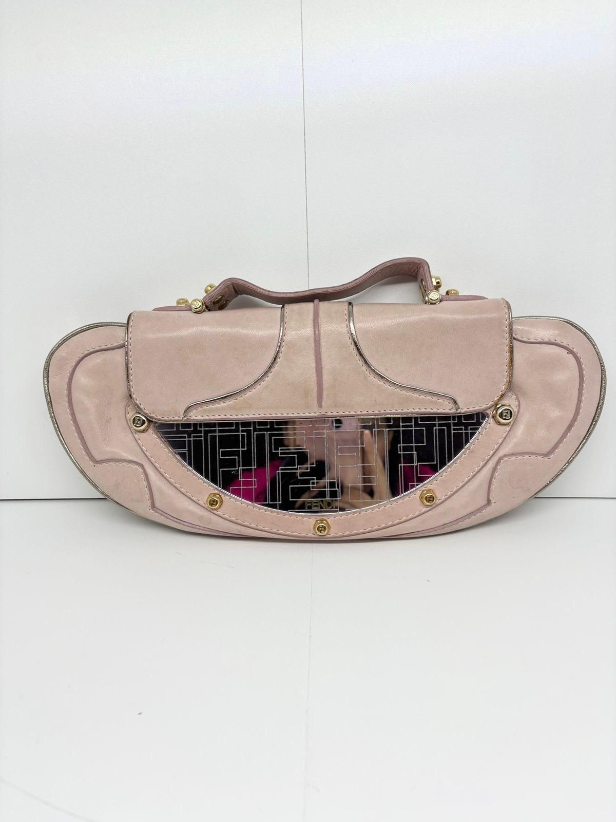 Vintage 2000s Fendi Dusty Pink Mini Vanity Mirror Shoulder Bag For Sale 3