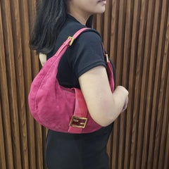Vintage 2000s Fendi Fuchsia Suede Half Moon Hobo Shoulder Bag