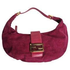 Vintage 2000s Fendi Fuchsia Suede Half Moon Hobo Shoulder Bag