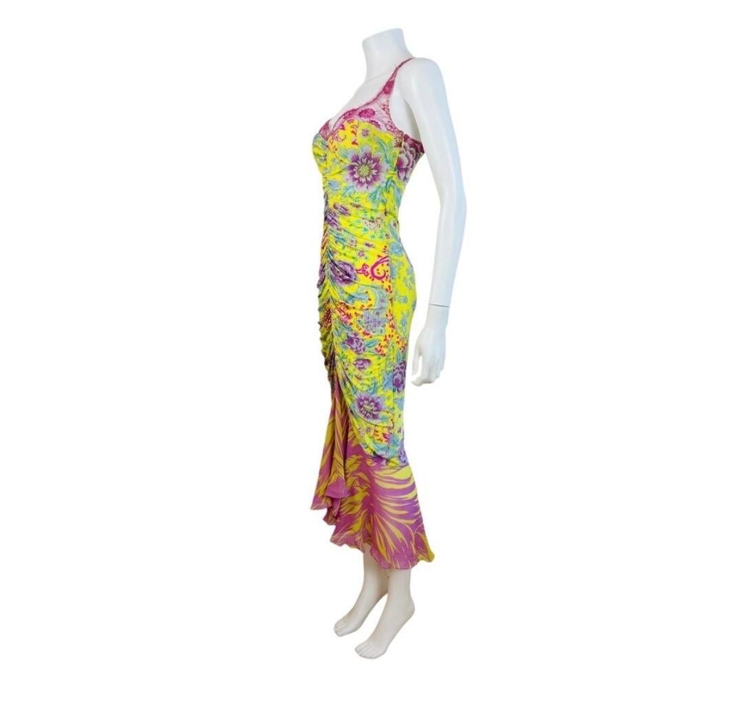 Women's Vintage 2000s Floral Emanuel Ungaro Bodycon Lace Ruched Midi Dress