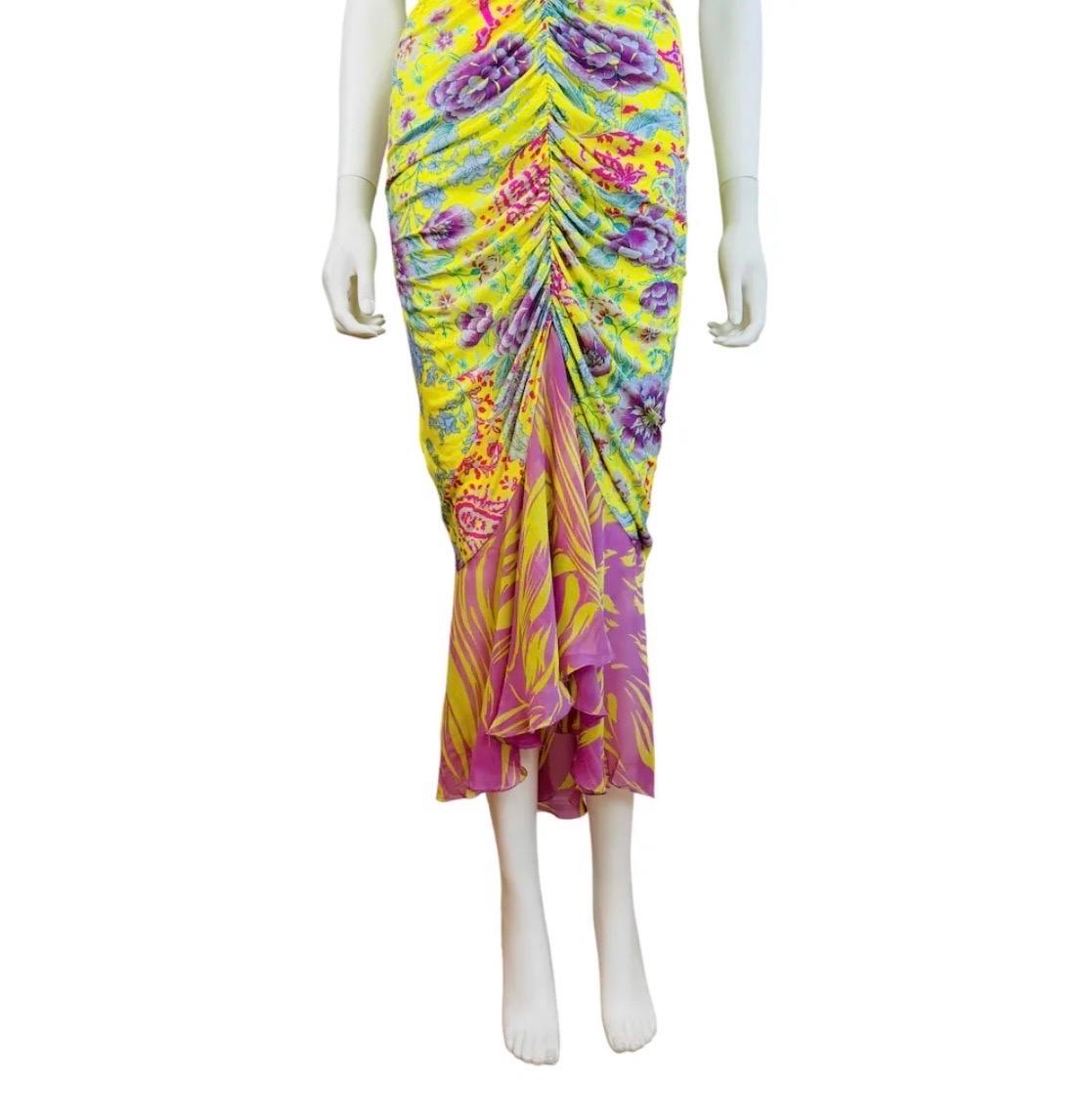 Vintage 2000s Floral Emanuel Ungaro Bodycon Lace Ruched Midi Dress 1